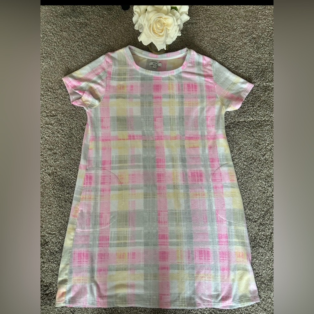 Kensie Pink and Yellow Plaid Pajama nightgown, size large